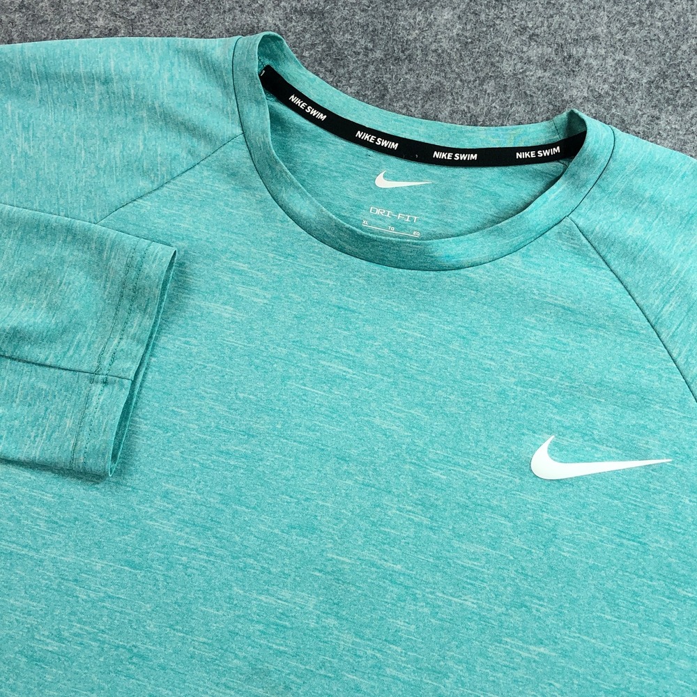 Nike Mens Swim Shirt XL Turquoise DRI-FIT UPF 40+ Long Sleeve Rash Guard